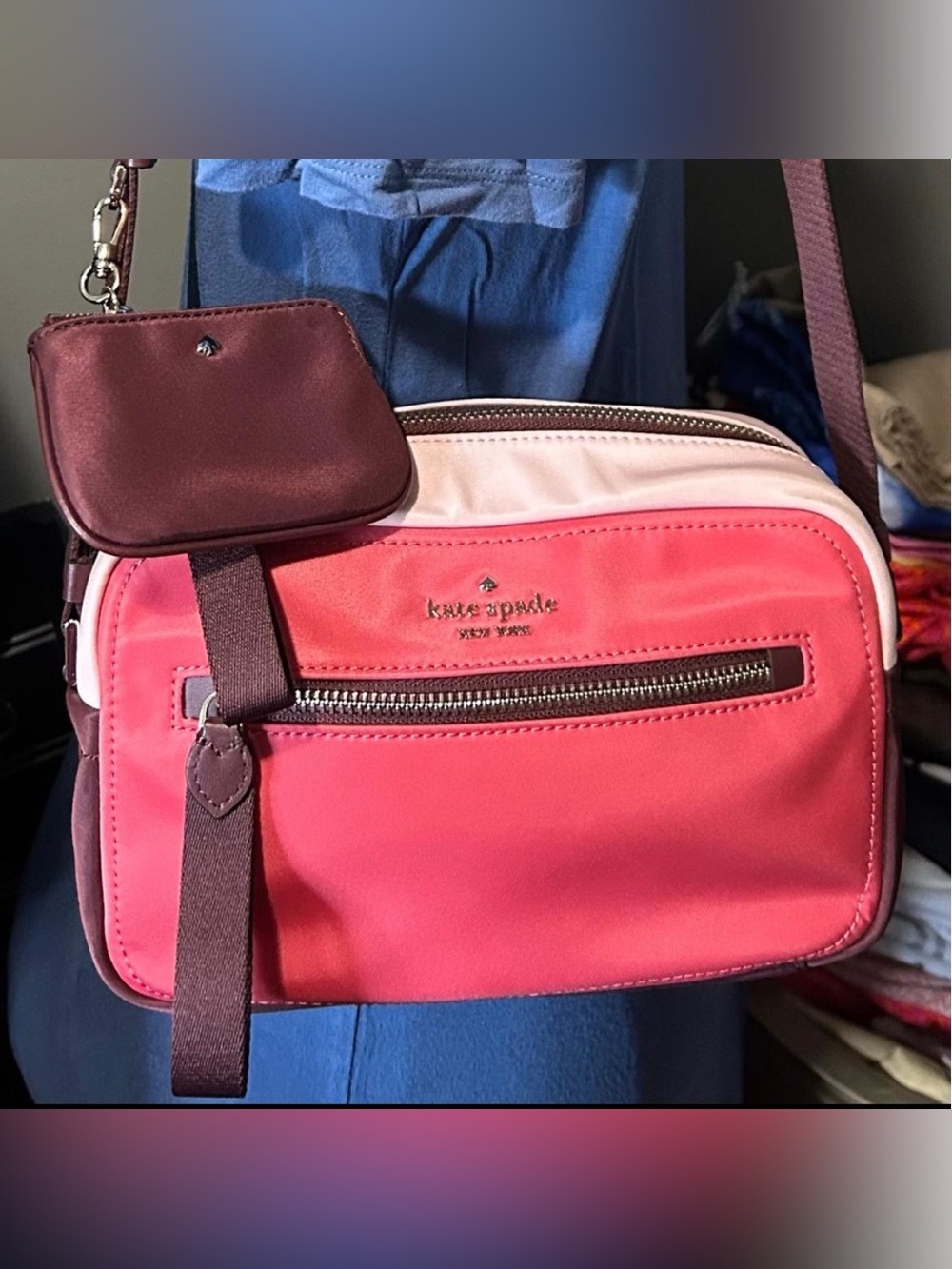 Kate Spade Chelsea Camara bag W Coin Pouch Change Purse Nylon Pink. Like new.